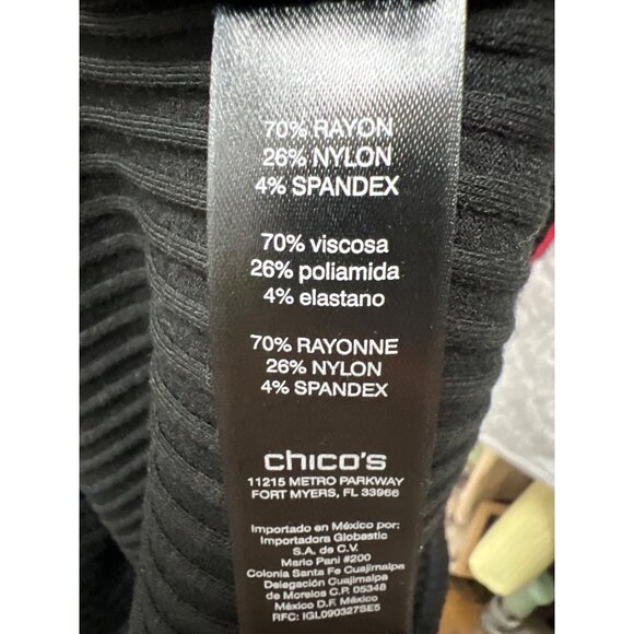 Chico's Black Label Black Ribbed Short Sleeve Gold Back Zipper Mock Neck Top - Picture 7 of 7